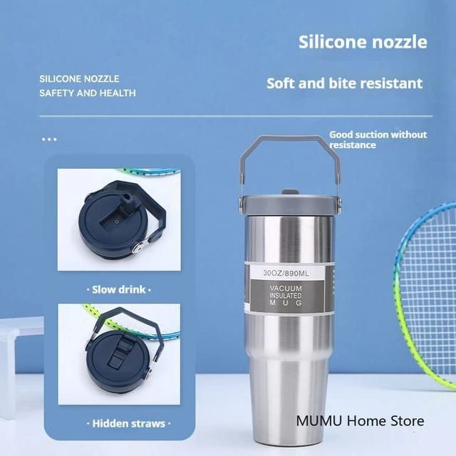 Mylecart 900ml Insulated Stainless Steel Tumbler with Handle and Straw – Perfect Reusable Travel Mug for Outdoor Adventures and Gifting