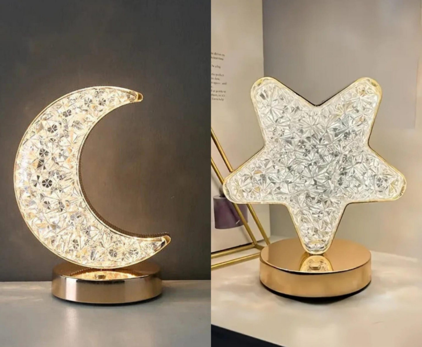 Decorative Table Lamp Creative Star Shape Crystal Night Light USB Powered Acrylic Bedside Lamp for Kids Bedroom Romantic Desktop Nightstand Decor