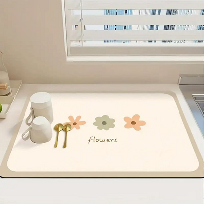 Flower Dish Drying Mat Surface Rack Frying Pads Dining Table Super Absorbent Bend Surface Kitchen Doormat Bath Rug