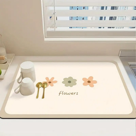 Flower Dish Drying Mat Surface Rack Frying Pads Dining Table Super Absorbent Bend Surface Kitchen Doormat Bath Rug