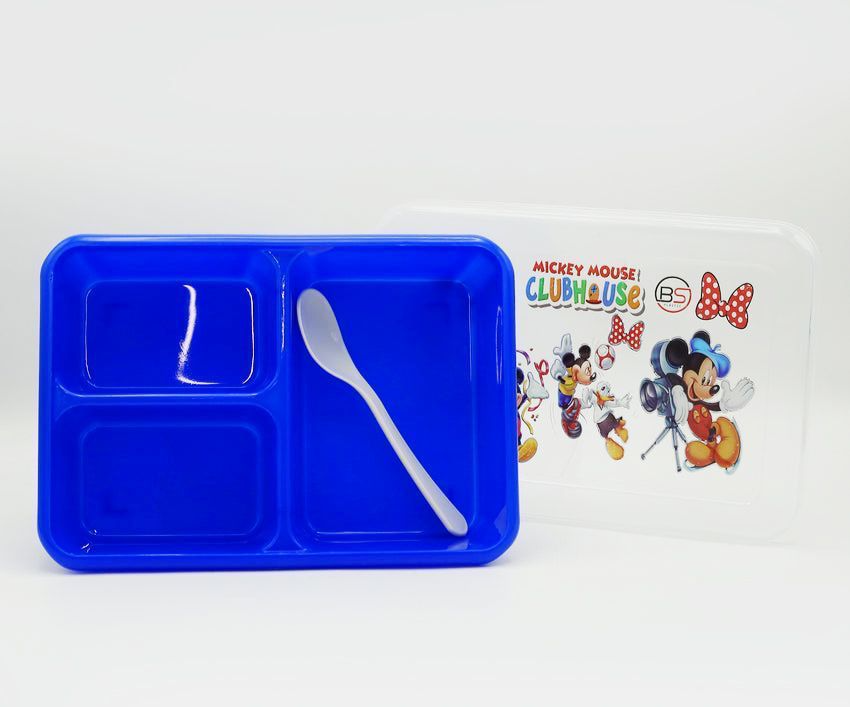 3 Portion Bubbly Single Layer Plastic Lunch Box with Spoon.