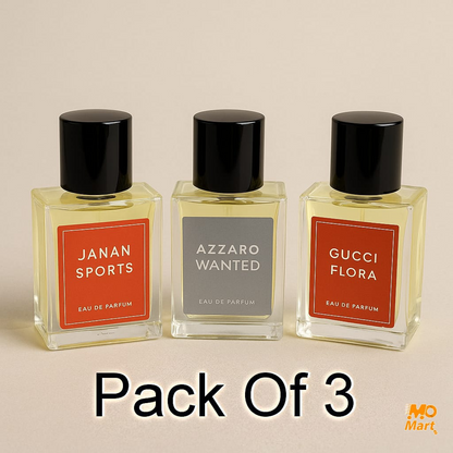 Pack of 3 Perfumes*  Janan Sports, Azzaro Wanted, Gucci Flora