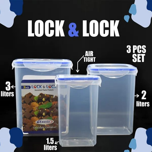 Food Storage Airtight Container Set, BPA-Free Plastic, Microwave Safe, Pack of 3 (1.5L, 2L, 3L)