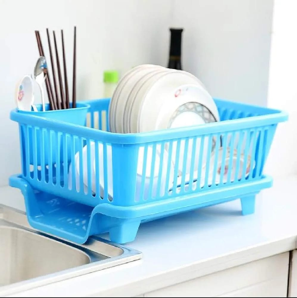 3 in 1 Kitchen Sink Dish Drying Rack Washing Holder Basket Organizer with Drain Tray and Cutlery Holder, Plastic Drainer Basket, Kitchen Dish Rack Holder