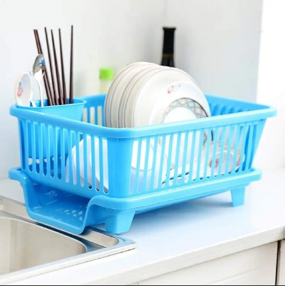 3 in 1 Kitchen Sink Dish Drying Rack Washing Holder Basket Organizer with Drain Tray and Cutlery Holder, Plastic Drainer Basket, Kitchen Dish Rack Holder