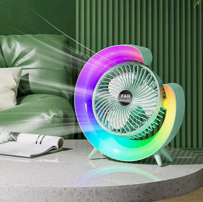 Fans and Table Lamp, 360° Rotatable Desk Fans, 3 Speeds Adjustable Table Fan with Ambient Light, 1800mah Rechargeable Travel Fan Colorful Night Lights for Bedroom Home Office Outdoor