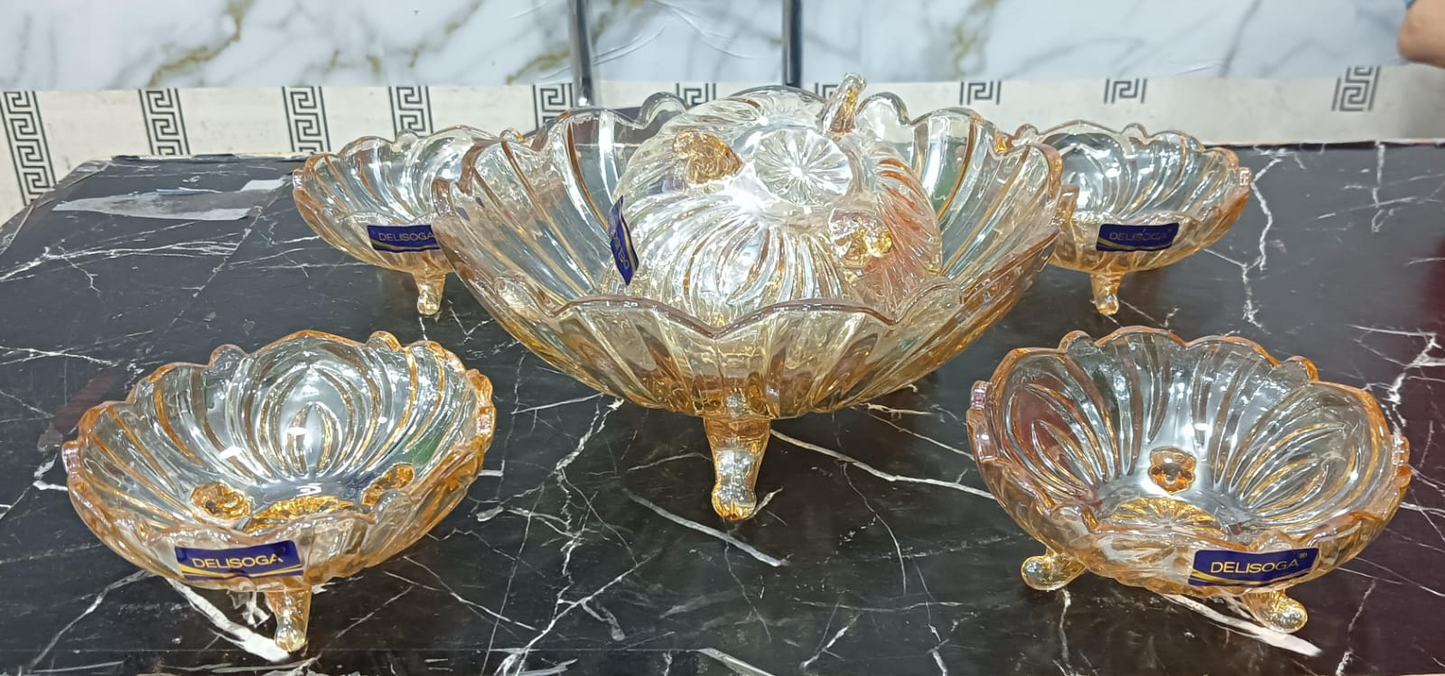 Fruit Bowl Fruit Basket Crystal Glass Fruit Plate Modern Creative Living Room Office Party Fruit Tray Bowl Stand,Transparent.7 PIECE SET