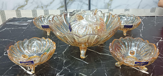 Fruit Bowl Fruit Basket Crystal Glass Fruit Plate Modern Creative Living Room Office Party Fruit Tray Bowl Stand,Transparent.7 PIECE SET