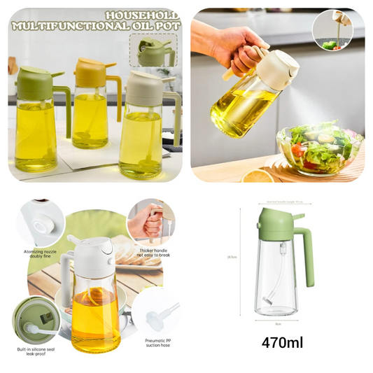 2 In 1 Oil Dispenser And Oil Sprayer, Oil Sprayer for Cooking, Cooking Oil Dispenser Sprayer, Oil Dispenser for Kitchen Spray, 2in1 Glass Olive Oil Dispenser Bottle (Random, 470ML)