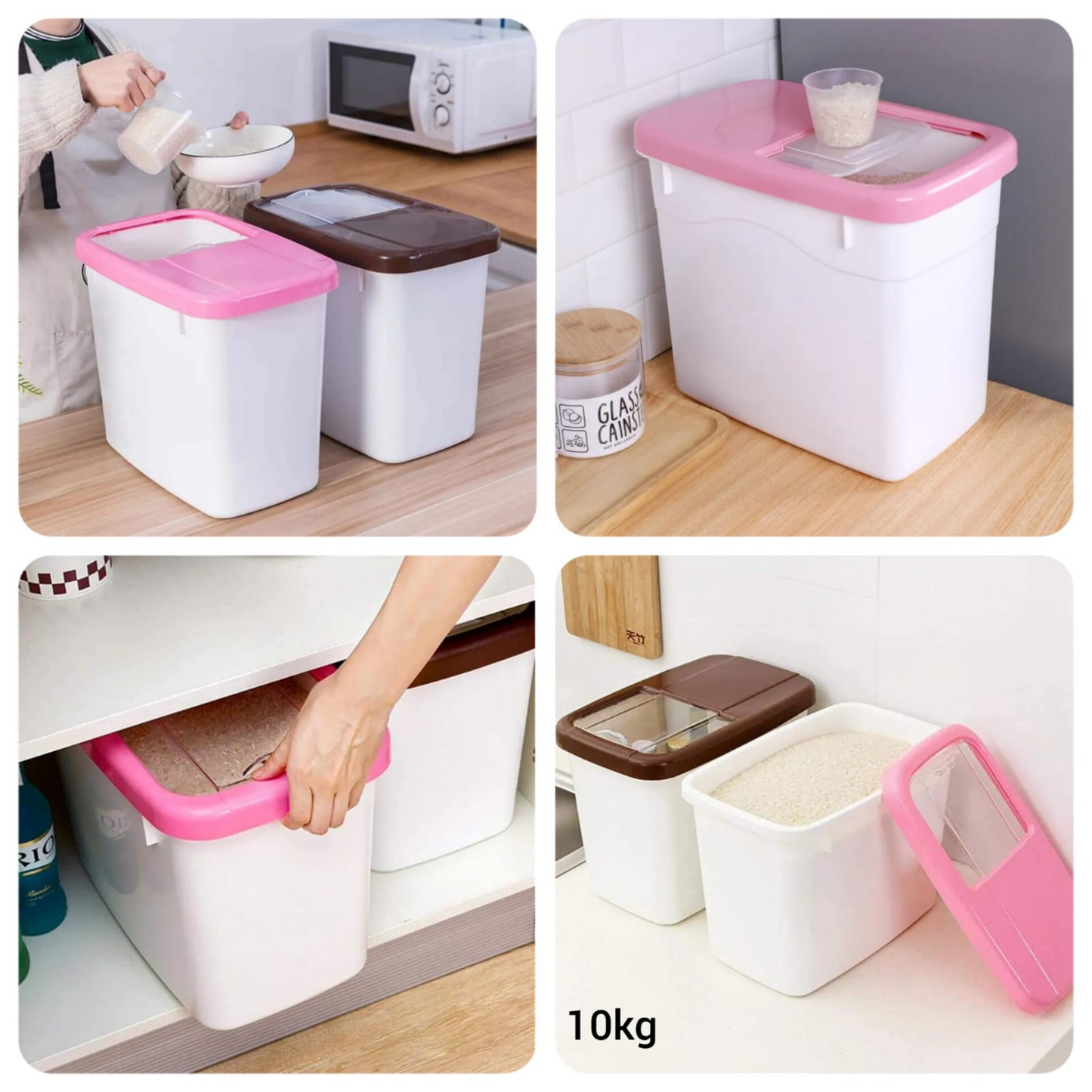 10kg Airtight Rice Storage Box Grain Cereal Dispenser Food Storage Containers Flour Container with Durable Lids Kitchen Container