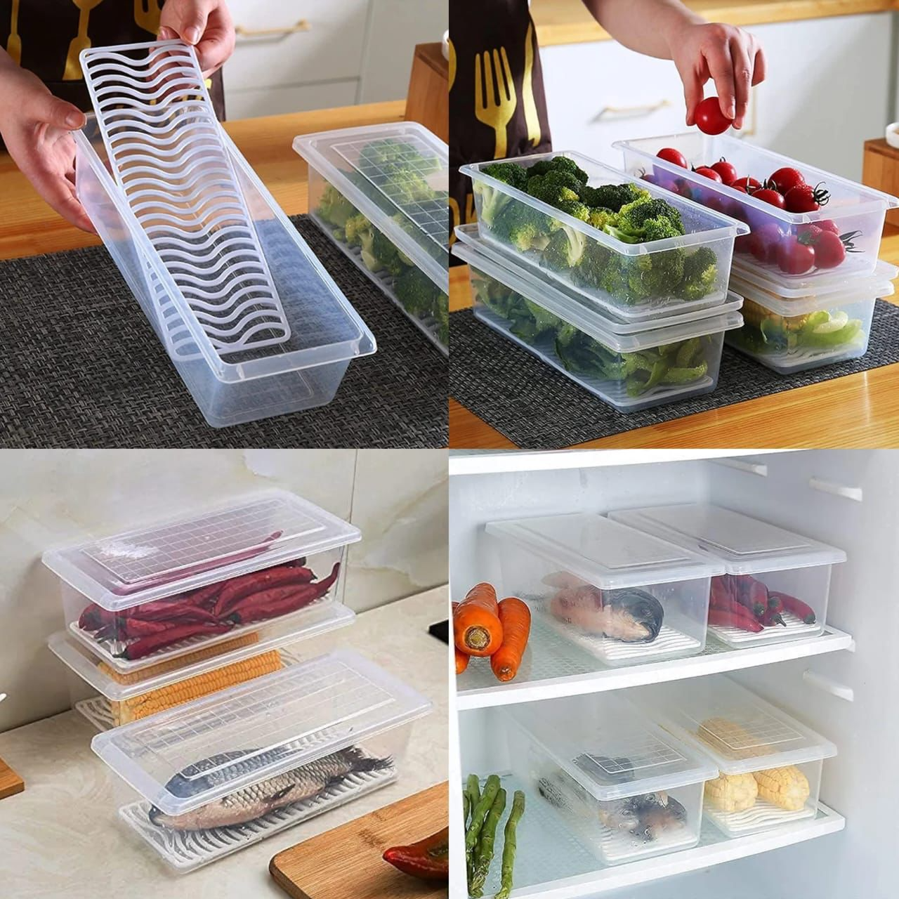 【happy one】Hot Fresh Box Container Fridge Organizer Case with Drain Plate