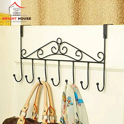 Anti-rust Overdoor Organizer Rack with 7 Hooks for Bathroom Bedroom Hat Purse Robe, Over Door Hooks, Over The Door Hanger for Hanging, Over Door Towel Rack Coat Rack Hanger Hooks for Clothes