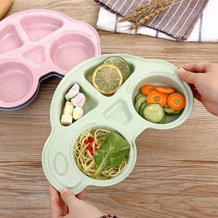 Baby Feeding Plate Cute Car Style Dishes Eco Friendly Kids Plate Spoon and Fork Tableware Set