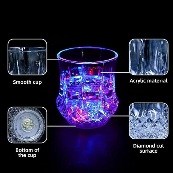 LED Flashing Glowing Water Liquid Activated Light Up Glass Cup Mug Luminous Party Drink Cup