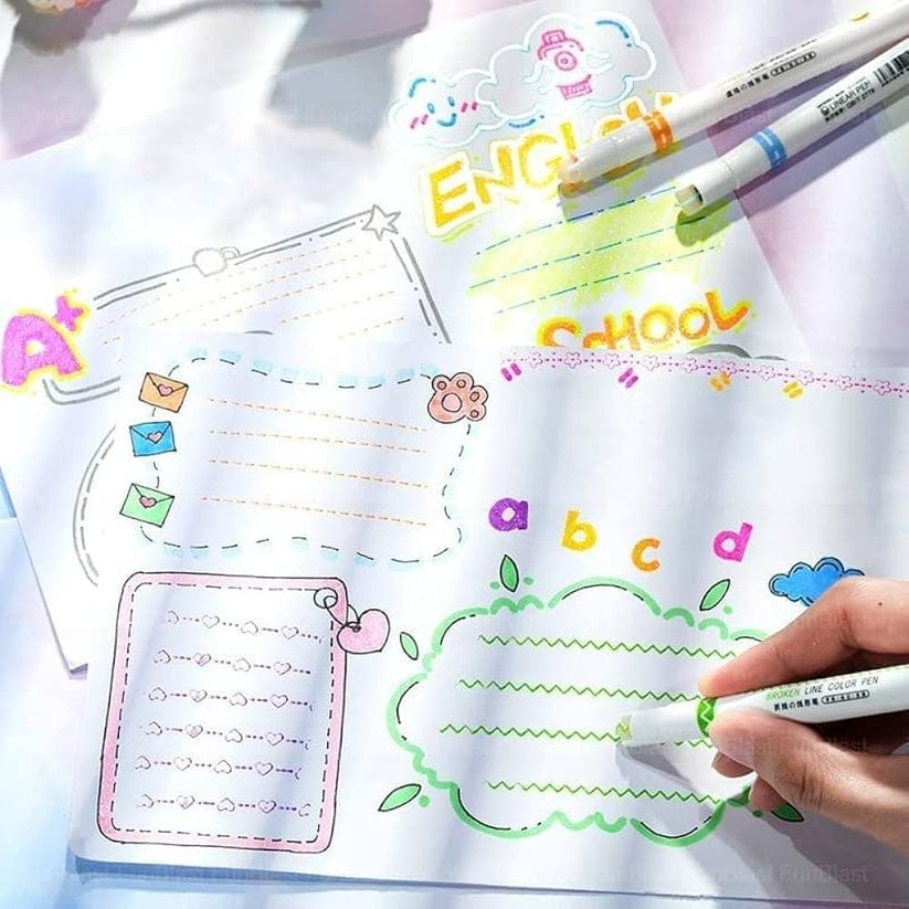 6 Colors Curve Line Marker Highlighter Pen Outline Pastel Markers Drawing