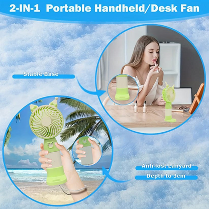Cute Portable USB Fan Rechargeable Mini Fan With Base Handheld Summer Fans Outdoor Indoor Students Classroom Dormitory Home Fan.
