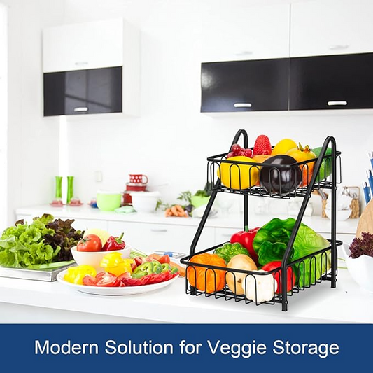 Multifunctional Countertop Basket, 2-Tier Countertop Fruit Basket Bowl, Vegetable Bread Storage Basket for Kitchen, Dining Table, Kitchen Pantry Organizers Shelf
