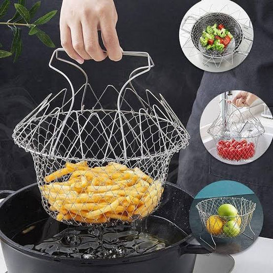 Chef Basket Dry Drain Rack Stainless Steel Multi Function Folding Fruit Basket Kitchen 12 in 1 Tool