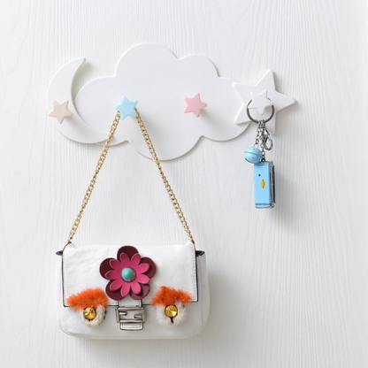 Children's Wardrobe Wall Hooks 4 Hooks Children's Coat Rack Stars Clouds Moon Coat Hooks Wall Mounted Coat Rack without Drilling for Wall Door Children's Room 23x14 cm