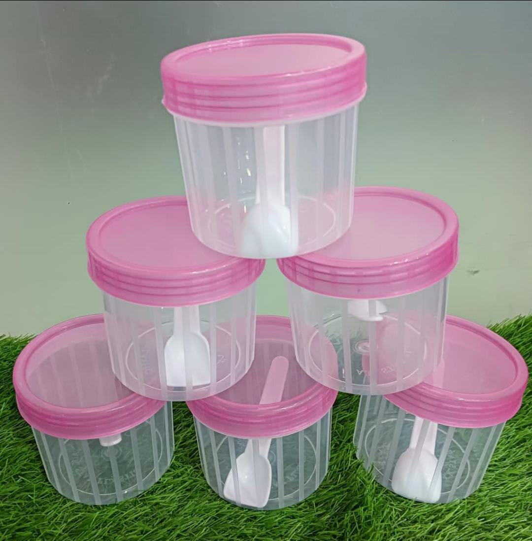 Pack Of 6 High Quality Spice Boxes With Spoons Unbreakable Material 200ml Approx  Random Colours