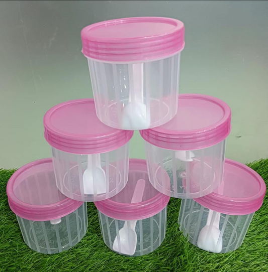 Pack Of 6 High Quality Spice Boxes With Spoons Unbreakable Material 200ml Approx  Random Colours