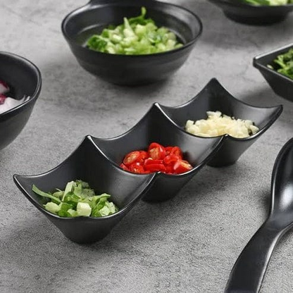 Fruit Plate Japanese Style Melamine Sauce Dishes Multi-grid Vinegar Dishes Sushi Soy Dipping Sauce Bowl Soy Sauce Dish Black Seasoning Plate
