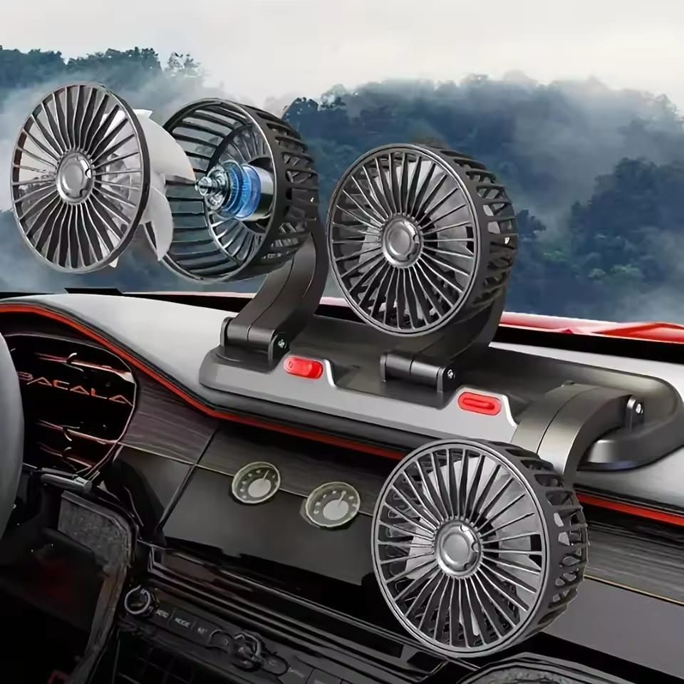 USB Car Fan 12V 24V Car Electric Fan Refrigerator 360° Fan 3 Heads Adjustable 2 Speeds   Quiet Refrigerator for RV SUV Truck Dashboard