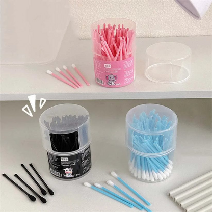 100Pcs/set Disposable Eyelash Extension Glue Removing Double Head Cotton Swabs Cotton Bud Nose Lipstik Ear Cleaning Makeup Cotton Stick Ear Cleaner Spoon Makeup Tool Household