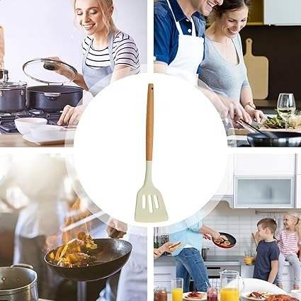 Silicone Cooking Utensils, Heat Resistant, Non-Stick Solid Spoon, Slotted Turner, Soup Ladle, Cookware, Kitchen Utensil Spatula for Baking, Mixing, Grilling