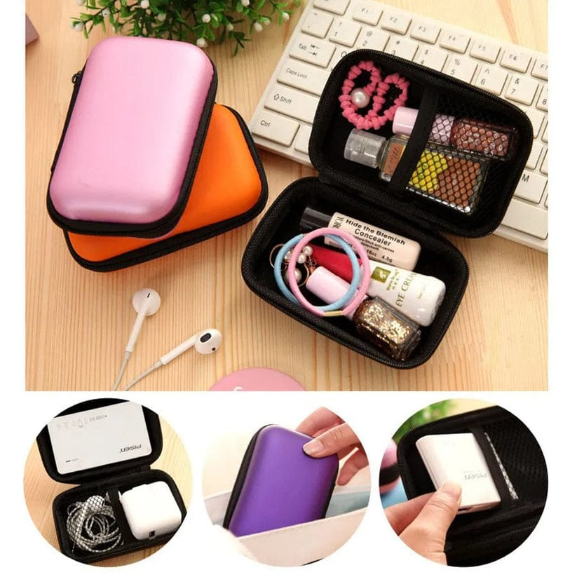 Mini Zipper Hard Headphone Case PU Leather Earphone Storage Bag Protective Case USB Cable Earbuds Pouch Box Earphone Case 1Pcs