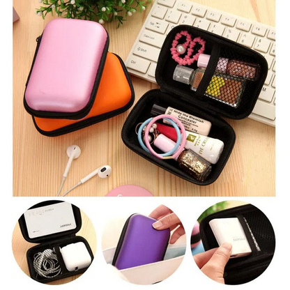Mini Zipper Hard Headphone Case PU Leather Earphone Storage Bag Protective Case USB Cable Earbuds Pouch Box Earphone Case 1Pcs