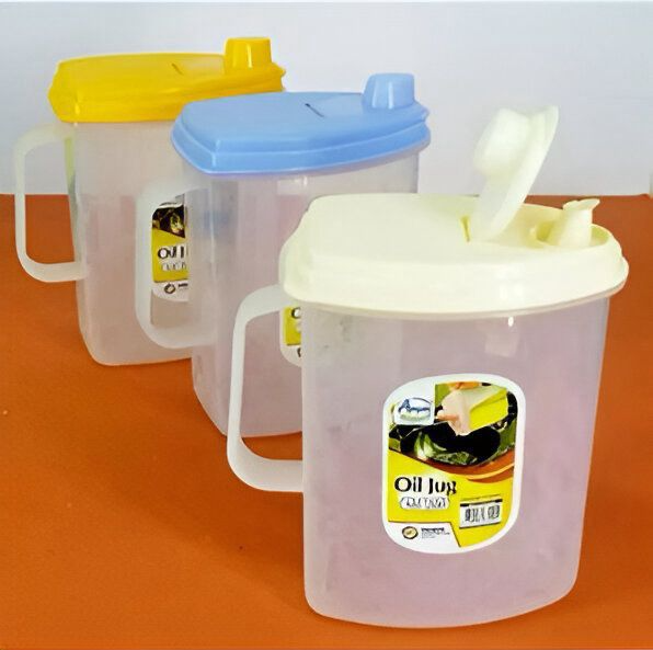 Random Color Kitchen Plastic Oil Jug With Lid & Handle - 1 Liter, Plastic Oil Bottle for Cooking Use Oil Containers