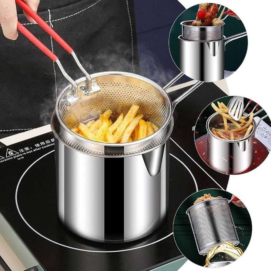 Stianless Steel Deep Fryer with Stainer & Detachable Handle