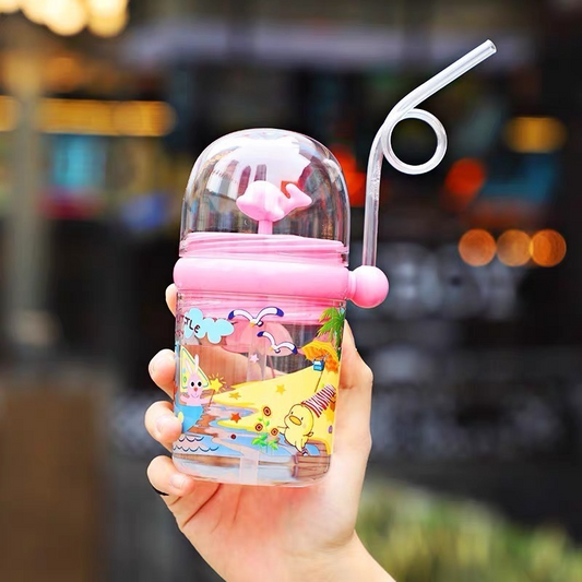260ml Fancy Kids Water Bottle with Straw and Cover BPA Free Stylish Fountain Look - Water bottle Infant Cup with Straw Water