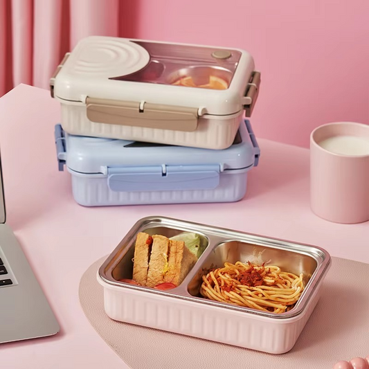 Thermal Insulated Stainless Steel 304 Lunch Box Multi-grid Double-layer Sealed Bento Box for Work.