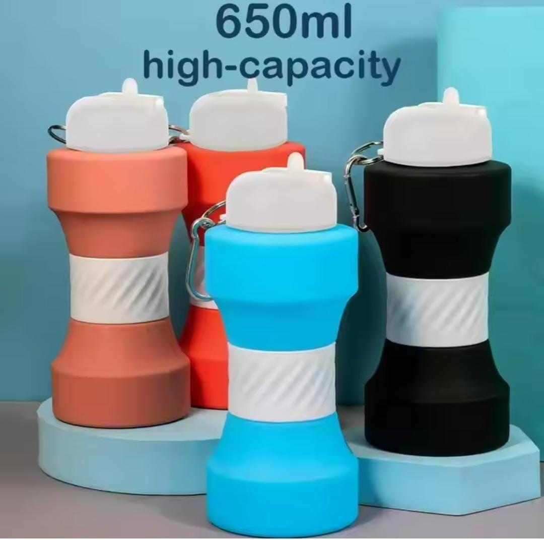 Sports Silicone Water Bottle 650ml Large Capacity Foldable Fitness Dumbbell Cup Food Grade Household Outdoor Water Bottle