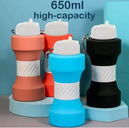 Sports Silicone Water Bottle 650ml Large Capacity Foldable Fitness Dumbbell Cup Food Grade Household Outdoor Water Bottle