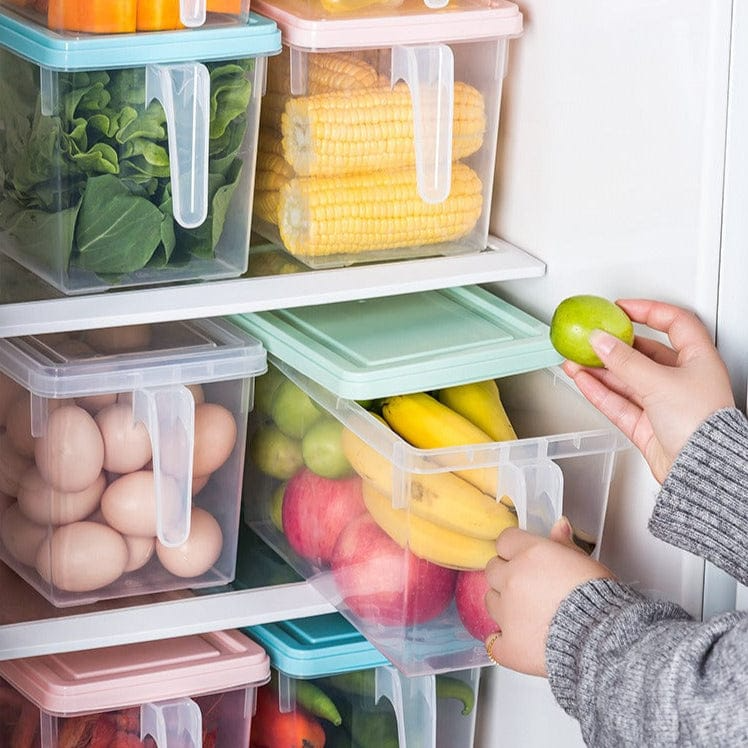 Great Quality Durable Plastic Fridge Storage Box, Refrigerator Transparent Basket with handle Kitchen Food Container Storage Box with Handle