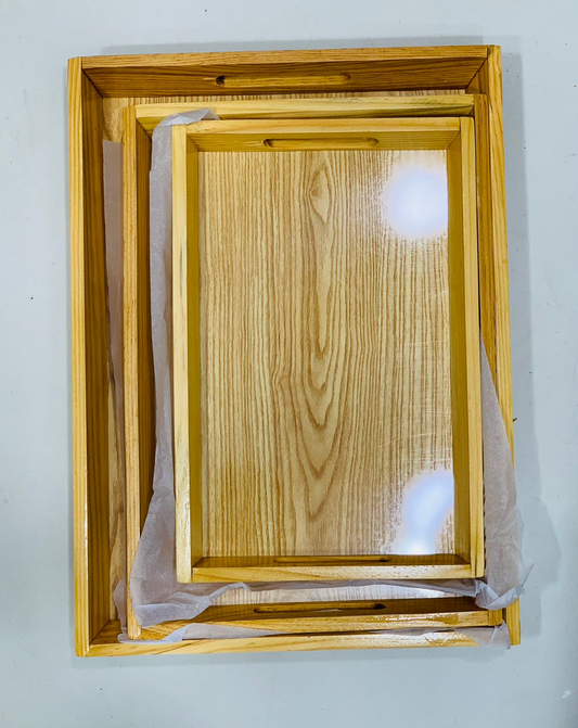 3 Piece Rectangular Wooden Serving Tray