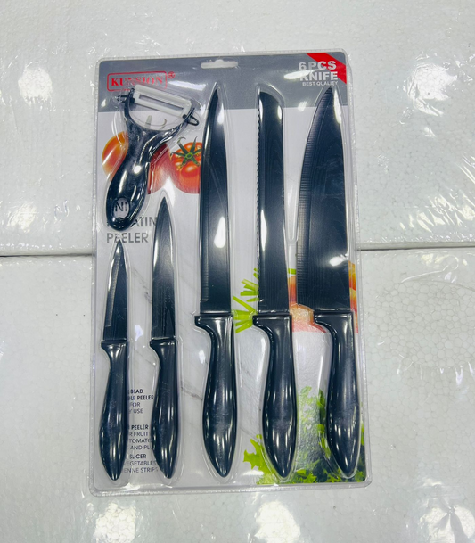 6-Piece Kitchen Knife Set with Peeler – 5 Multi-Size Knives + Vegetable Peeler