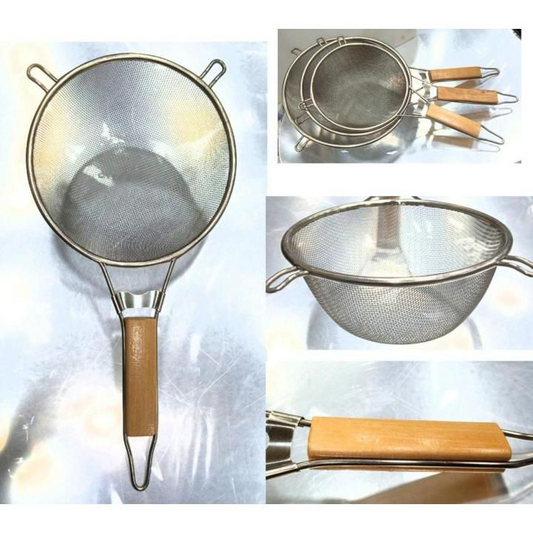 Strainer Deep Wooden Handle Heavy 3 Pcs Set
