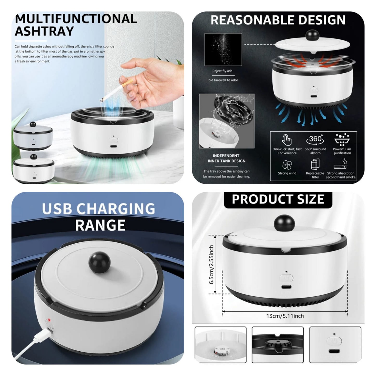 SuperRide Car Odor Eliminator 360-degree Wind Circulation Car Ashtray Efficient Purification Easy to Clean Reusable Multifunctional Holder