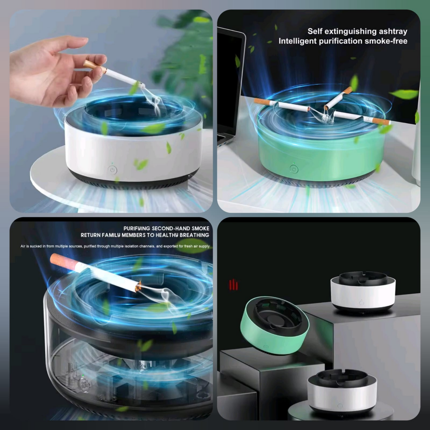 Smokeless Ashtray with Air Purifier, 2 in 1 Air Purifier Multifunctional Smokeless Ashtray Air Purifier Ashtray with Negative Ions Intelligent Air Purifier Ashtray for Cigar Smoker (( Cell Operated)