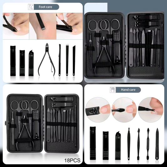 18 PCs Black Nail Kit Box