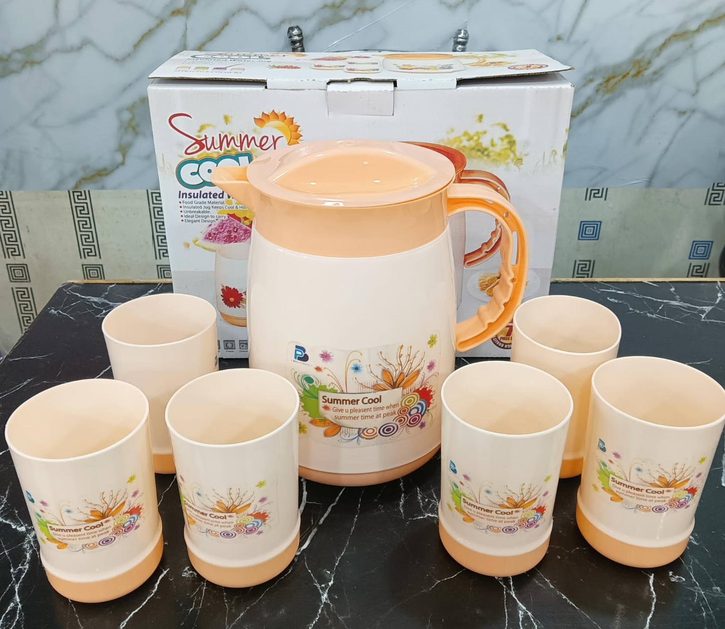 Plastic Water Jug with 6-Piece Plastic Water Glass Set-Home and kitchen water jug set