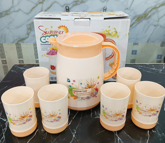 Plastic Water Jug with 6-Piece Plastic Water Glass Set-Home and kitchen water jug set