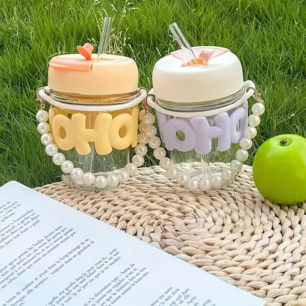 Portable Cute Glass Cup with Straw – Perfect for Summer
