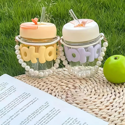 Portable Cute Glass Cup with Straw – Perfect for Summer