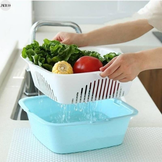 Double-Layer Plastic Draining Basket, Multi-Color