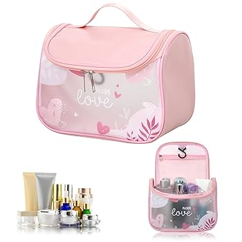 Portable Clear Cosmetic Bag - Waterproof Travel Toiletry Organizer for Women, Transparent Makeup Case with Zipper,